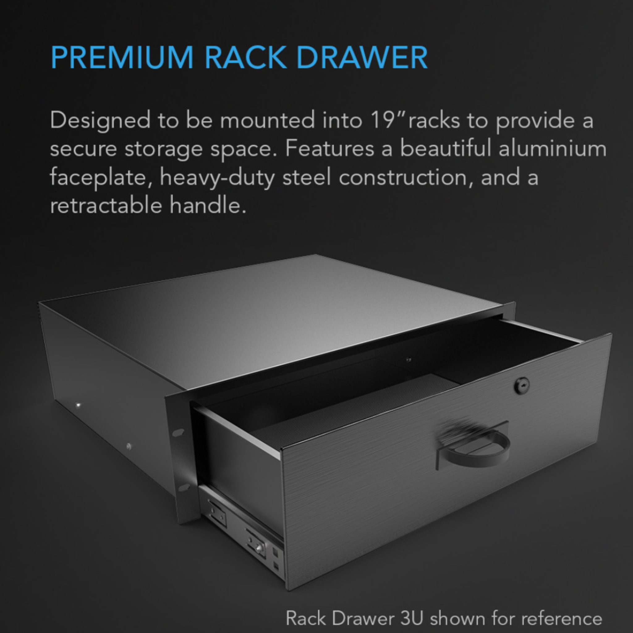 Heavy-Duty Rack Drawer with Aluminum Faceplate, 2U