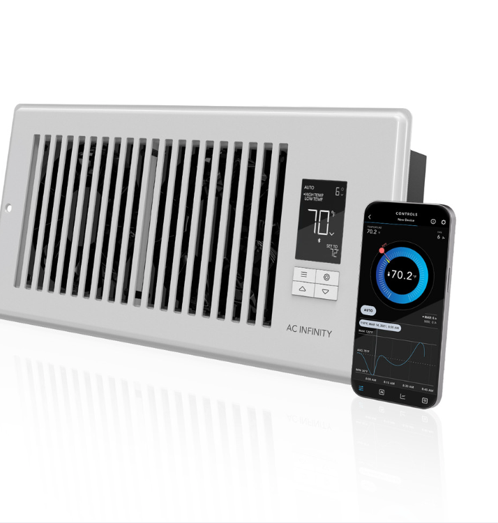 AIRTAP T4, Quiet Register Booster Fan, White, with app