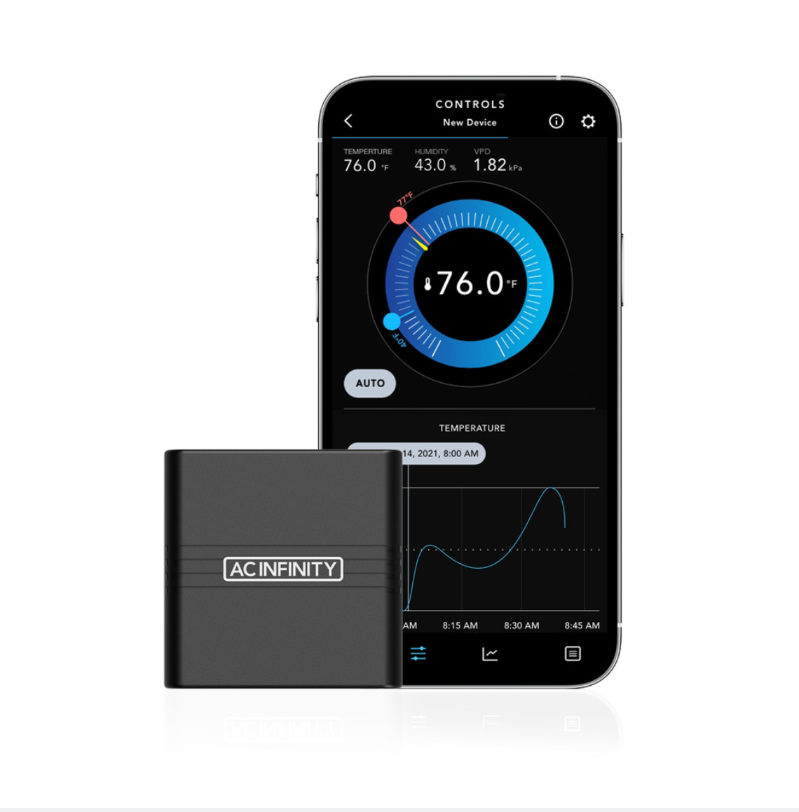 Smart device with AC Infinity branding on a white background