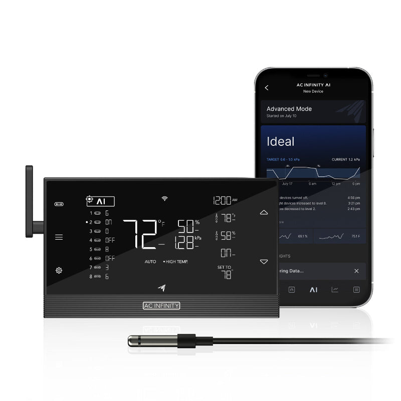 Professional environmental indoor growing controller with smartphone connectivity and real-time monitoring.
