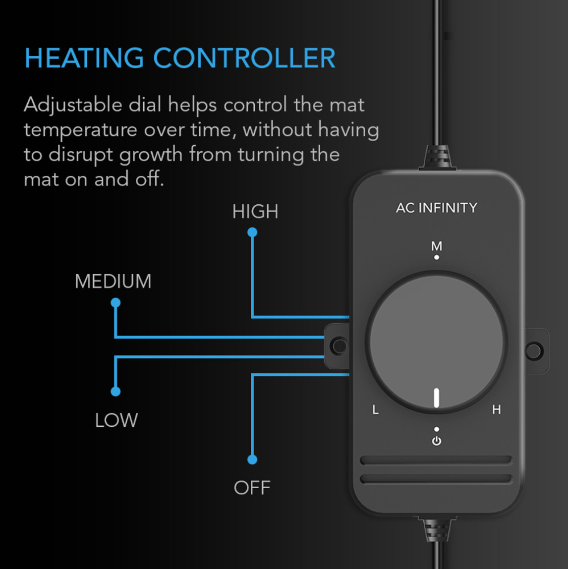 Close-up of the adjustable heat controller included with the AC Infinity SUNCORE S3 Heat Mat