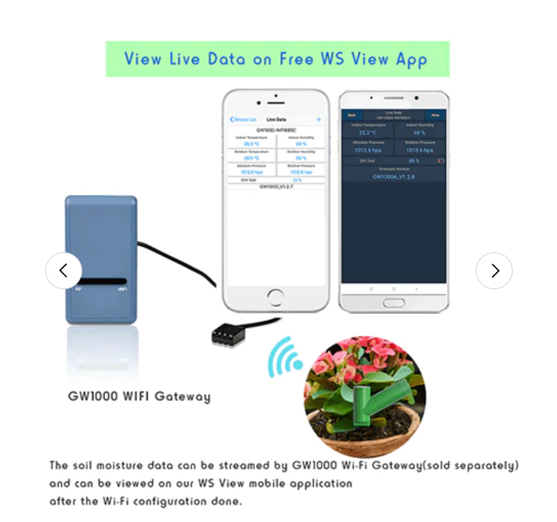 Ecowitt WH51 digital soil moisture sensor wireless plant monitoring smart garden technology.