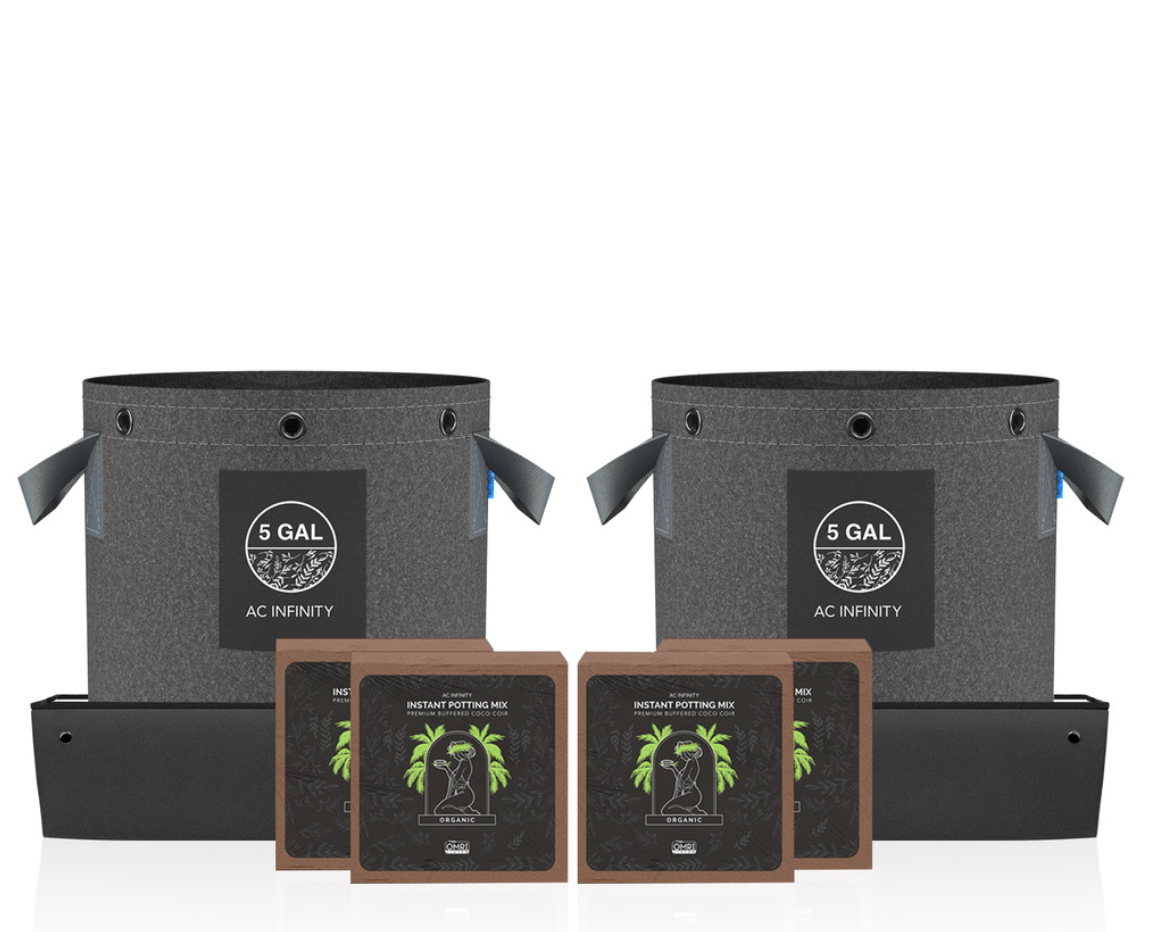Set of gray storage bins with labels on a white background