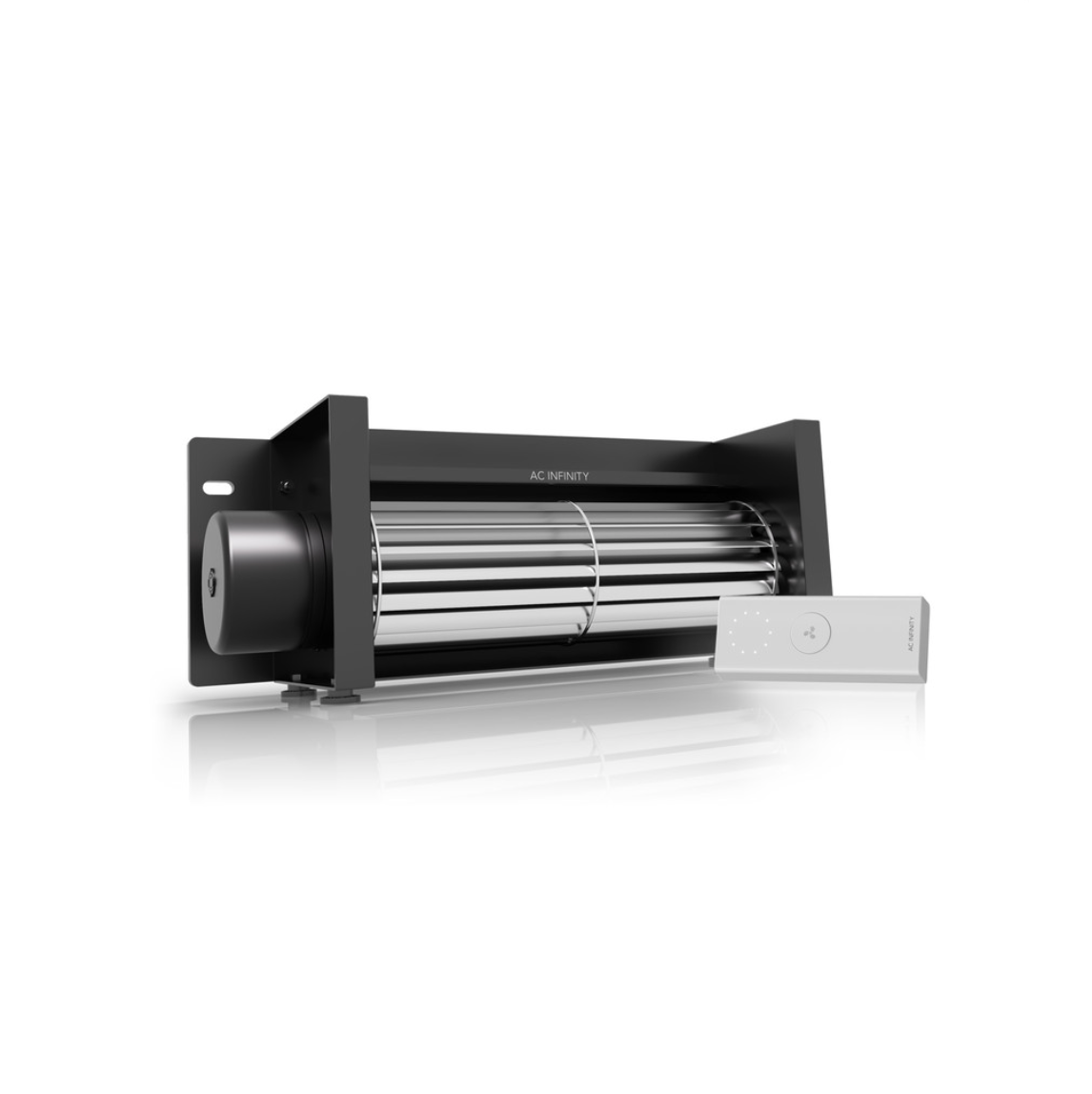 Front view of AC Infinity AIRBLAZE S10 10-inch fireplace blower kit with wireless variable speed controller