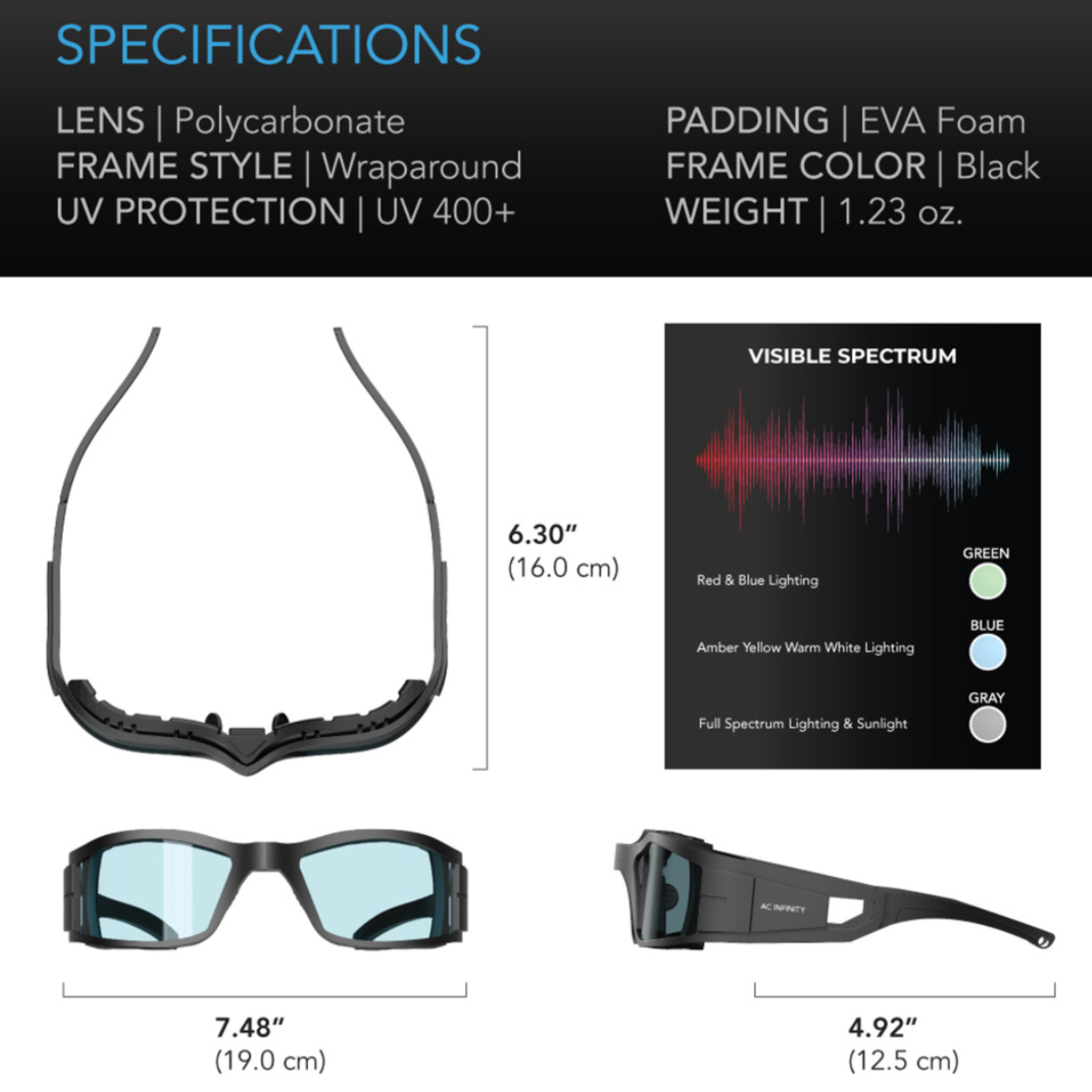 AC Infinity Grow Room Glasses, UV400 Protective Eyewear,