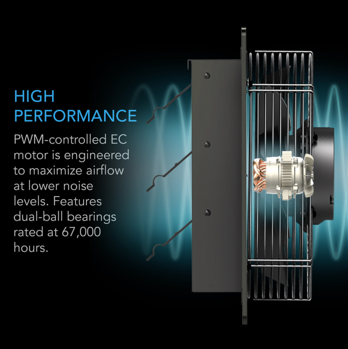 PWM ccontroled C Motor is engineered for max air flow AC Infinity AIRLIFT T10 Shutter Exhaust Ventilation Fan – 10" with Temperature & Humidity Controller