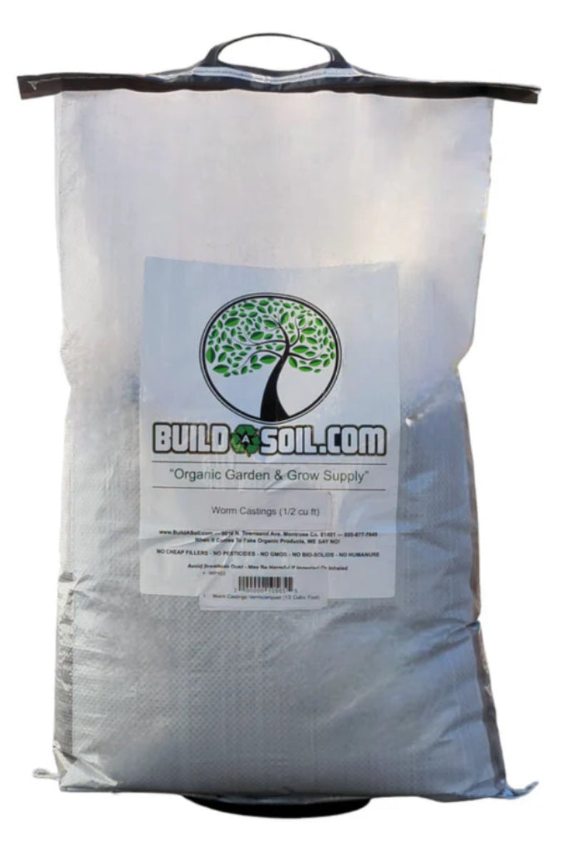 High-quality organic worm castings by BuildASoil formulated for natural plant growth.
