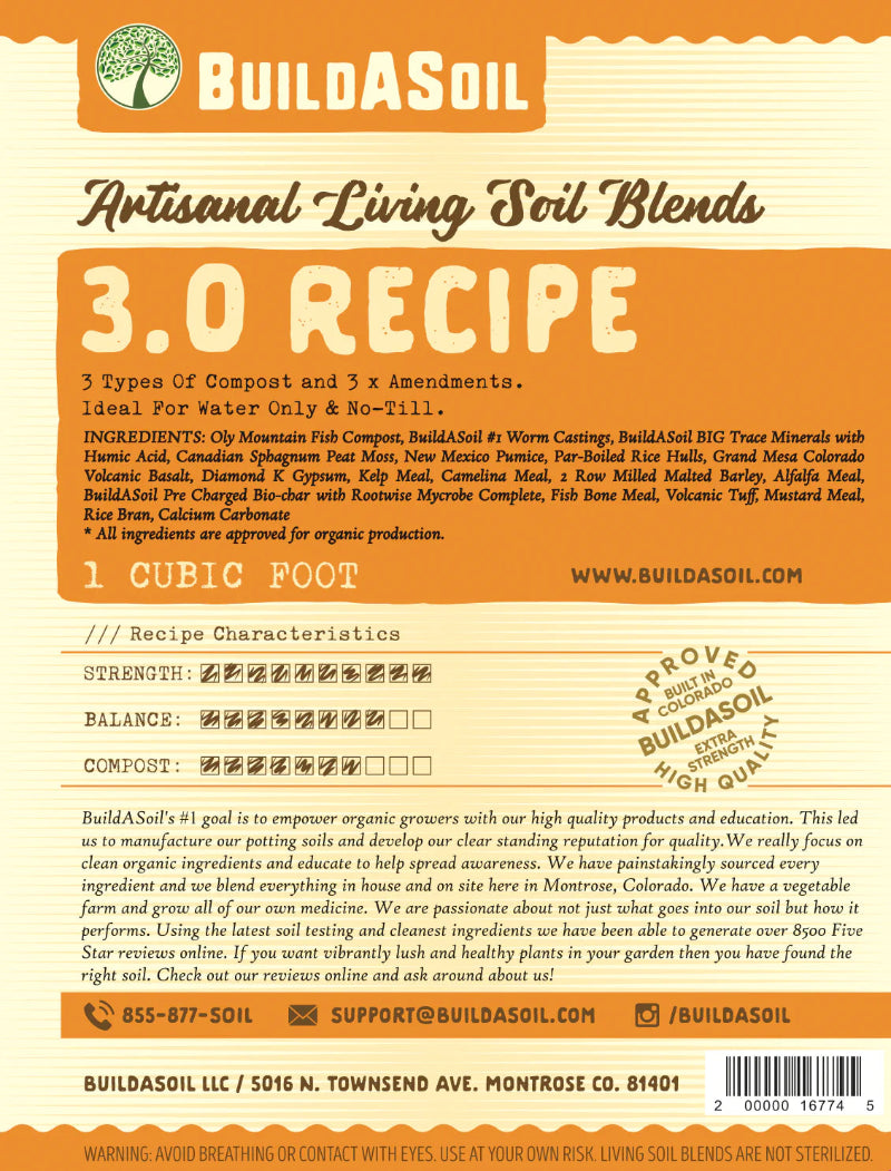 Premium BuildASoil 3.0 Recipe organic soil blend with three types of compost and balanced amendments for professional growing