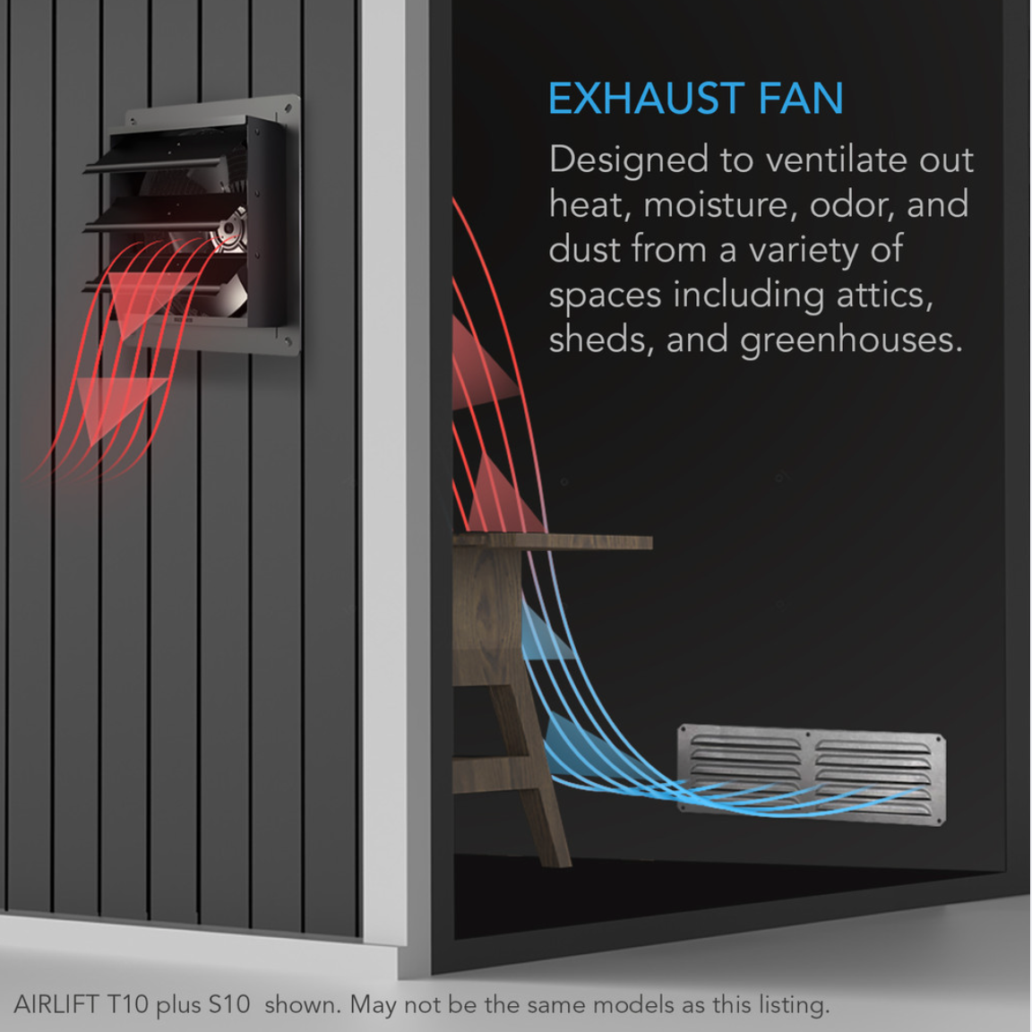 AC Infinity AIRLIFT T10 Shutter Exhaust Ventilation Fan – 10" with Temperature & Humidity Controller