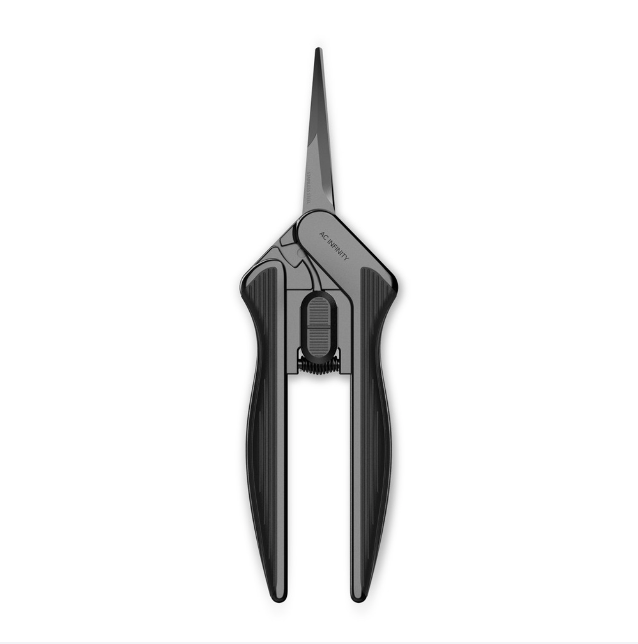 Black-handled scissors on a white background