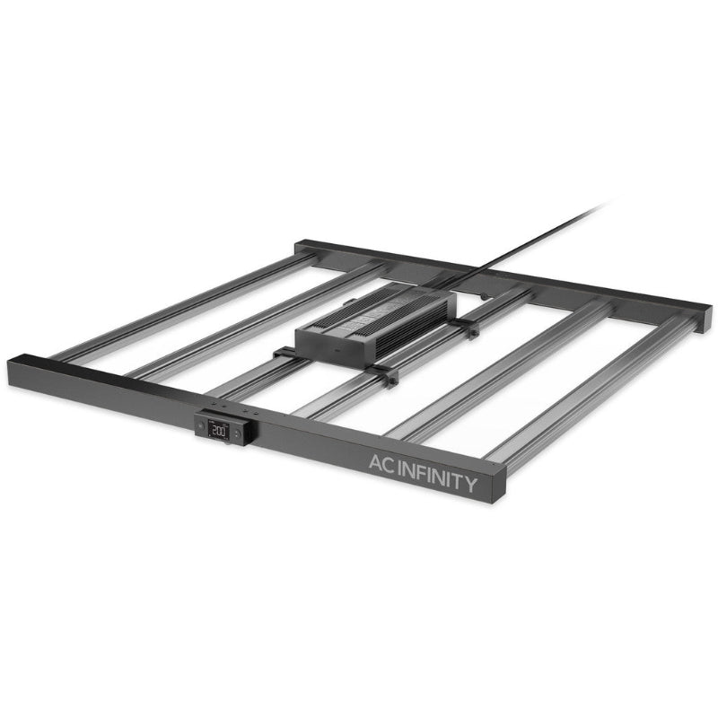 IonFrame EVO6 LED grow light system displayed in sleek aluminum frame design with 500W output, featuring professional bar-style configuration for 4x4 ft coverage area and Samsung LM301H EVO diodes for commercial growing applications.