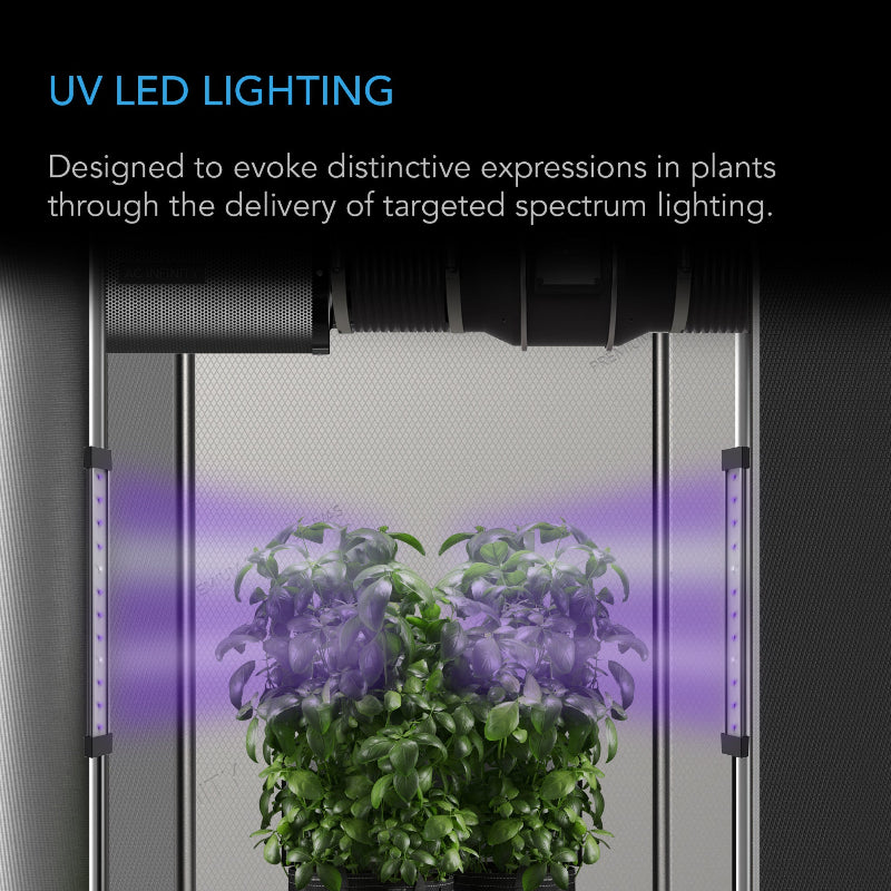 IONBEAM U2 targeted spectrum UV LED grow light bars illuminating indoor plants with dual-bar system for enhanced plant growth.