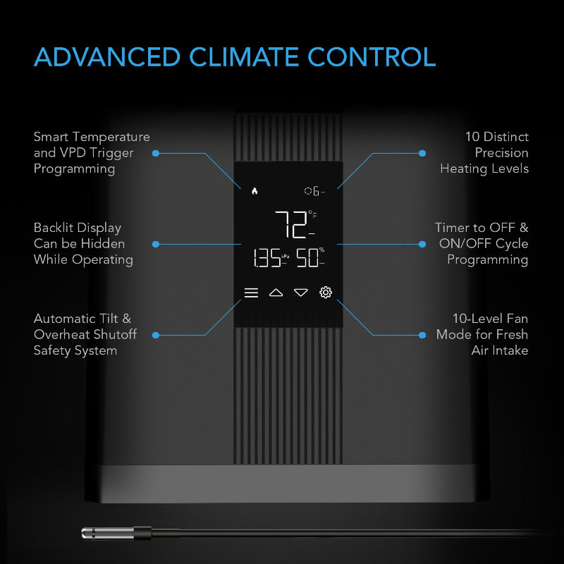 THERMOFORGE T3 Smart VPD Environmental Heater - Advanced Climate Control Display with 10-Level Heat Settings and Temperature Programming for Indoor Growing.
