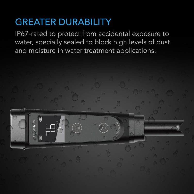 IP67-rated waterproof hydroponic pH meter pen with digital display and protective sealing for dust and moisture resistance in professional water testing applications.
