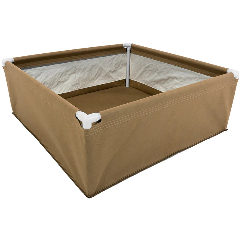 Grassroots Living Soil Bed square model - premium fabric raised garden bed with reinforced corners and support frame for organic growing.