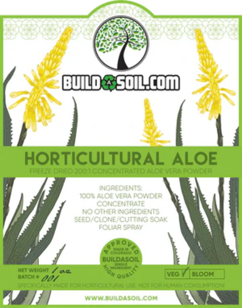 BuildASoil Horticultural Aloe freeze-dried 200x concentrated aloe vera powder for seed, clone, and cutting soak or foliar spray applications.