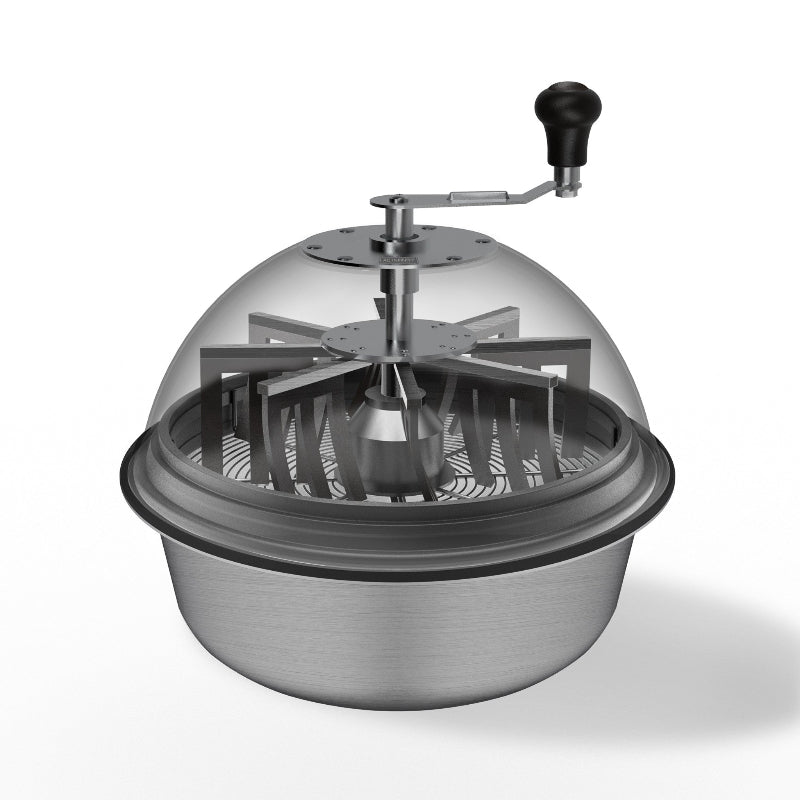 High-quality bud bowl trimmer system featuring transparent dome and stainless steel construction in studio lighting.