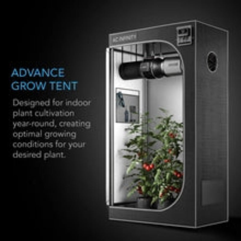 AC Infinity 96x48x80 advance grow tent with integrated lighting system and indoor plant cultivation setup.