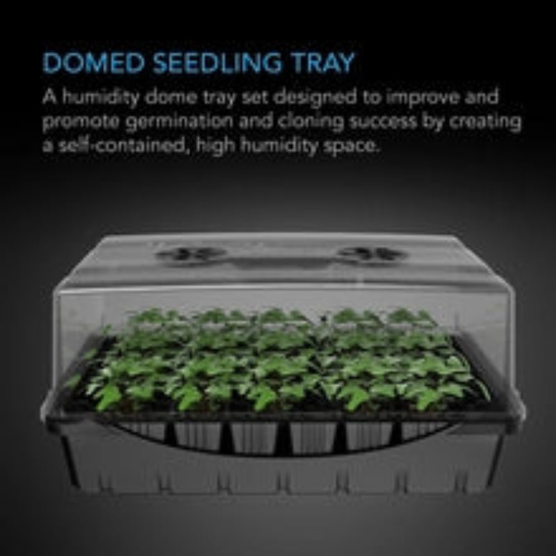 Humidity dome propagation kit with 40-cell seedling tray demonstrating healthy plant growth and optimal moisture control.