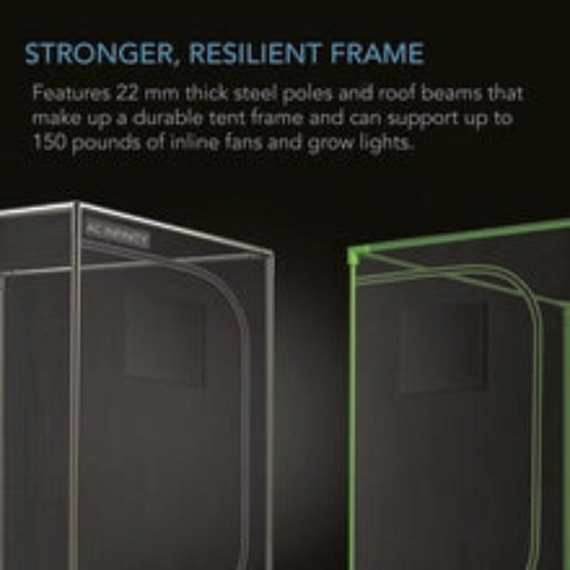 A graphic showcasing the AC Infinity grow tent frame highlights its robust design.