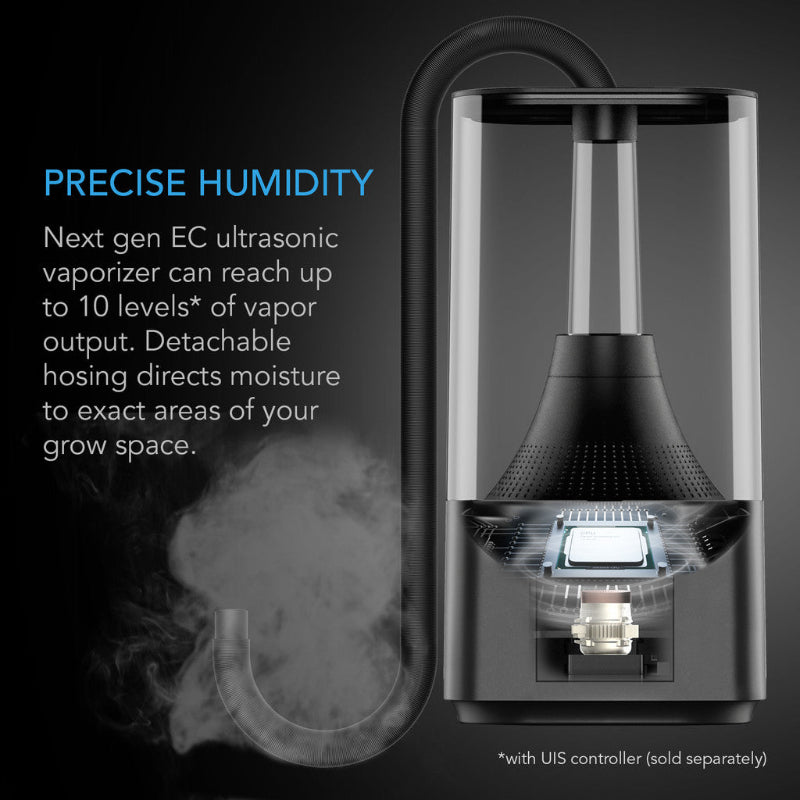 AC Infinity CLOUDFORGE T3 4.5L plant humidifier featuring next-generation EC ultrasonic vaporizer with 10-level output control and detachable directional hose for precise moisture distribution.