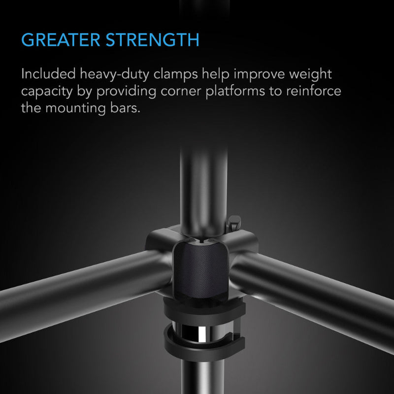 Professional grade mounting bar clamps with corner platforms for enhanced structural support in grow tents.