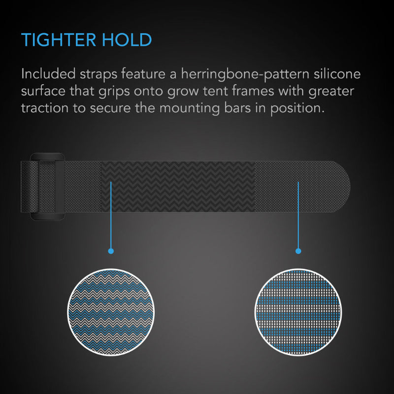 4x4 grow tent mounting bars featuring herringbone-pattern silicone straps for maximum grip and secure equipment installation.