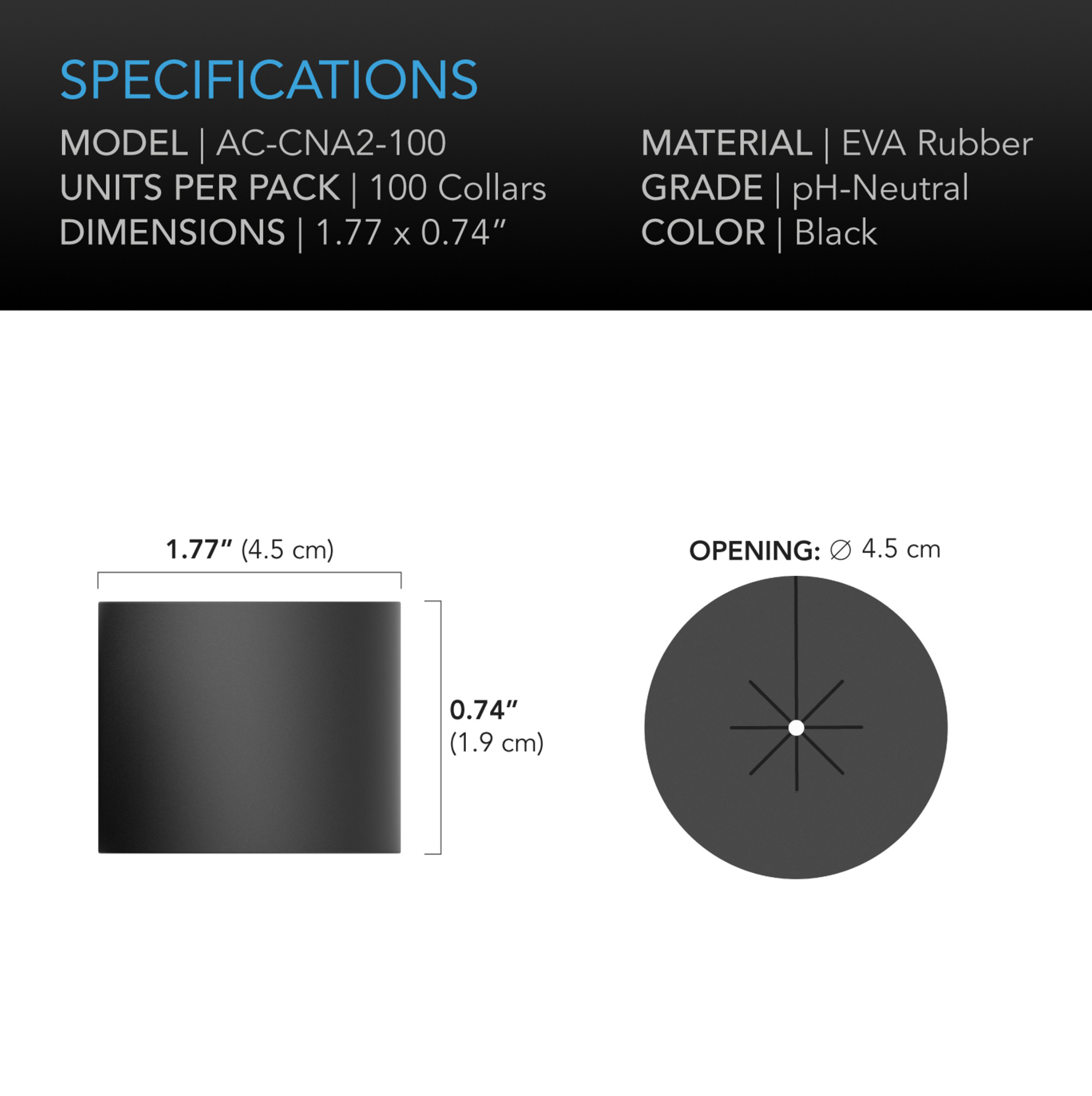 view of a black EVA rubber collar disc. It has an 8-spoke design. The material is soft and flexible. The circular shape has inner spokes. These spokes hold plant stems securely and allow for growth.