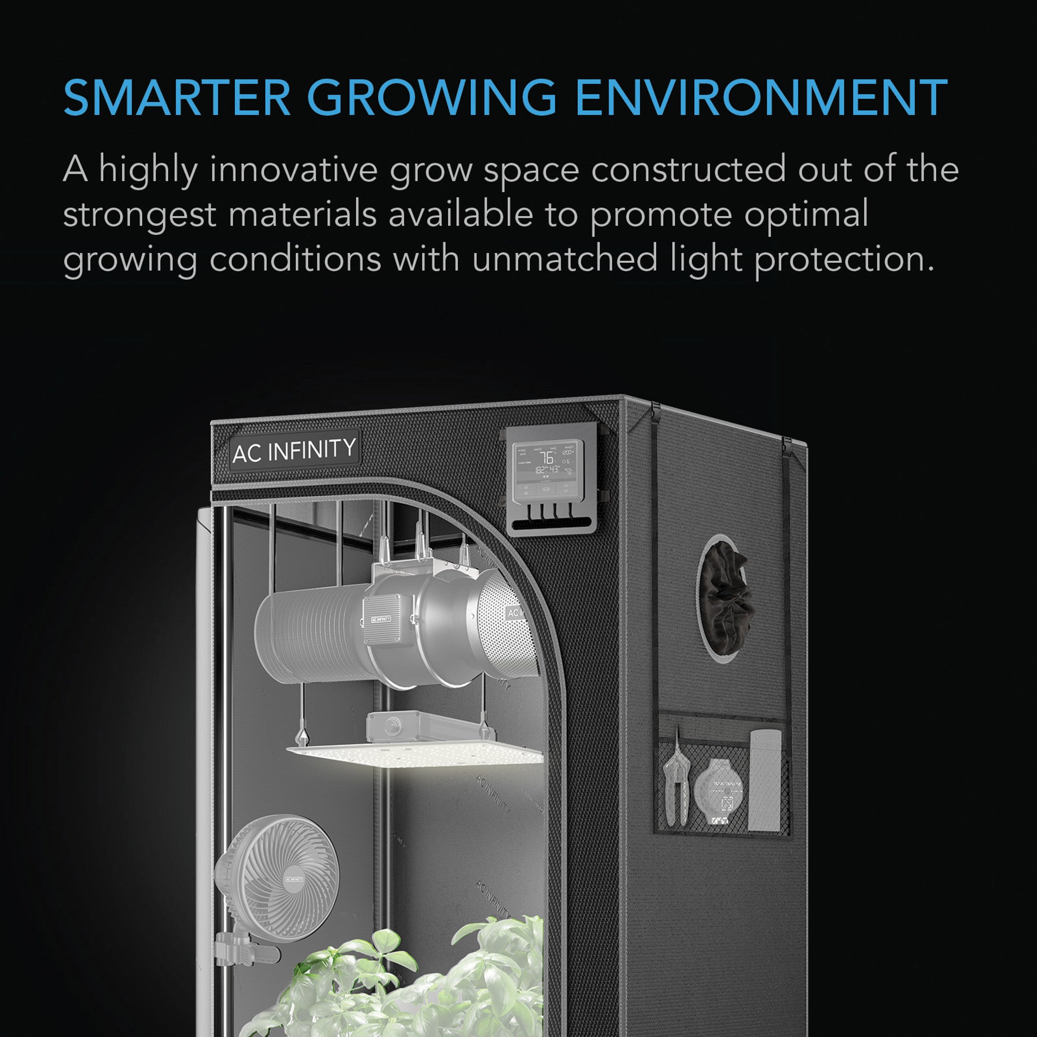 Alt text: Advanced 24x24x72 inch CLOUDLAB grow tent displaying heavy-duty frame, diamond mylar material, and observation window with interior grow equipment